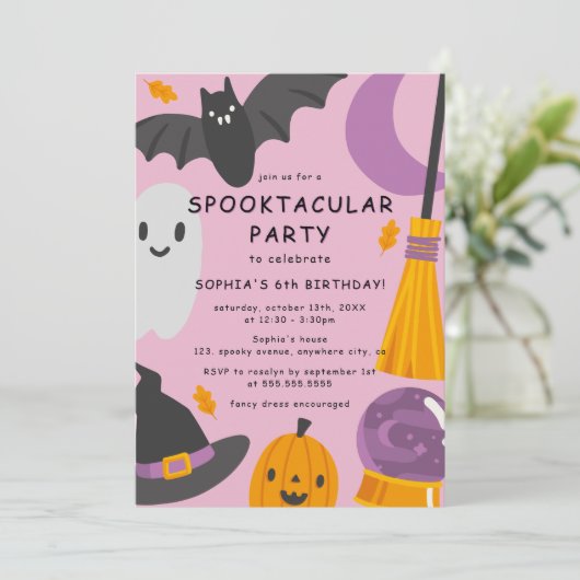 かわいいフォトハロウィーン子供の誕生日 招待状 (スタンド正面)