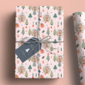 かわいいフォトピンクのクリスマス ラッピングペーパー