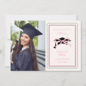 かわいいフォトピンクのコケット弓卒業 案内状 (正面)