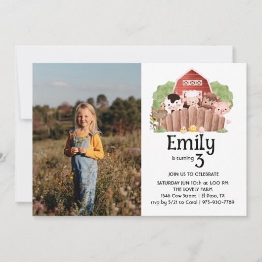 かわいいフォトファーム動物誕生日招待状 招待状 (正面)