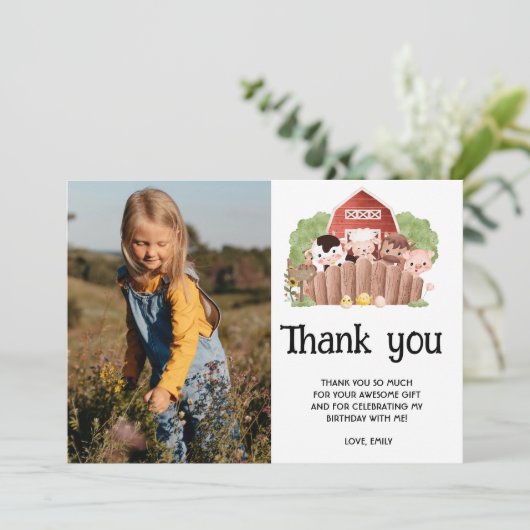 かわいいフォトファーム動物誕生日 サンキューカード (スタンド正面)