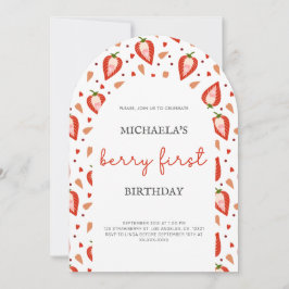 かわいいフォトベリーファースト誕生日アーチ 招待状