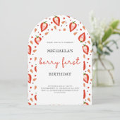 かわいいフォトベリーファースト誕生日アーチ 招待状 (スタンド正面)