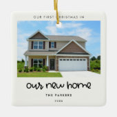 かわいいフォント初めてのクリスマスが新しい家に セラミックオーナメント (正面)