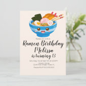 かわいいフォーエスニック麺 誕生日ディナー ブルー 招待状 (スタンド正面)