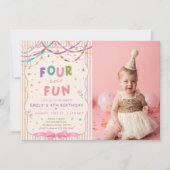 かわいいフォーエバー楽しい4歳の誕生日パーティーの写真 招待状 (正面)