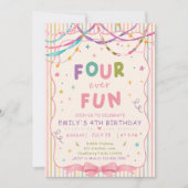 かわいいフォーエバー楽しい4歳の誕生日パーティー 招待状 (正面)