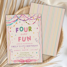 かわいいフォーエバー楽しい4歳の誕生日パーティー 招待状