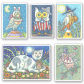 かわいいフォークお洒落アートホリディフクロウ シール (正面)