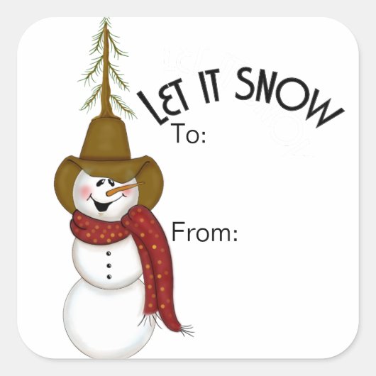 かわいいフォークアートカウボーイ雪だるま スクエアシール (正面)