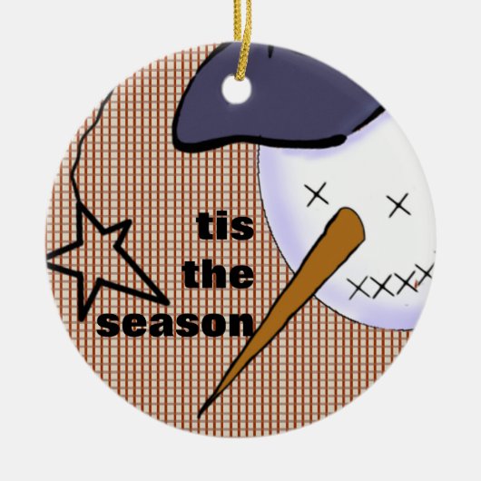 かわいいフォークアートカウボーイ雪だるま セラミックオーナメント (正面)