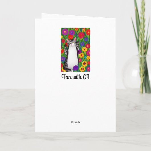 かわいいフォークアートキャットことわざハイオブフラワー カード (裏面)