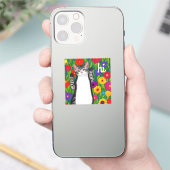 かわいいフォークアートキャットことわざハイオブフラワー シール (スマートフォン)