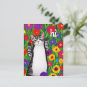 かわいいフォークアートキャットことわざハイオブフラワー ポストカード (スタンド正面)