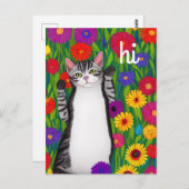 かわいいフォークアートキャットことわざハイオブフラワー ポストカード (正面/裏面)