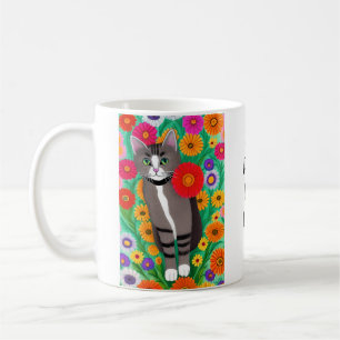 かわいいフォークアートキャット 猫が大好きな女の子に コーヒーマグカップ