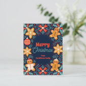 かわいいフォークアートジンジャーパンと葉のクリスマス シーズンポストカード (スタンド正面)