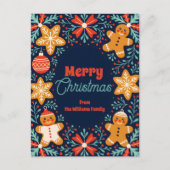 かわいいフォークアートジンジャーパンと葉のクリスマス シーズンポストカード (正面)