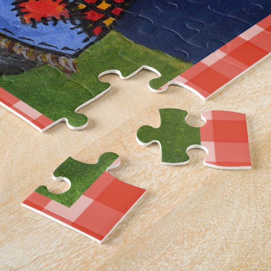 かわいいフォークアートスカラロウキャットカウズオンプレイド ジグソーパズル (側面)