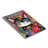 かわいいフォークアートブラックキャット&フラワーパーソナライズされた ノートブック (右側)