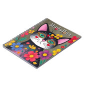 かわいいフォークアートブラックキャット&フラワーパーソナライズされた ノートブック (左側)