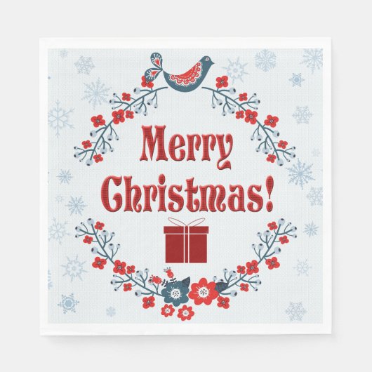 かわいいフォークアートメリークリスマスリース スタンダードランチョンナプキン (正面)