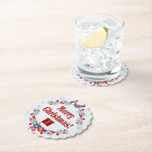 かわいいフォークアートメリークリスマスリース ペーパーコースター (インサイチュ)