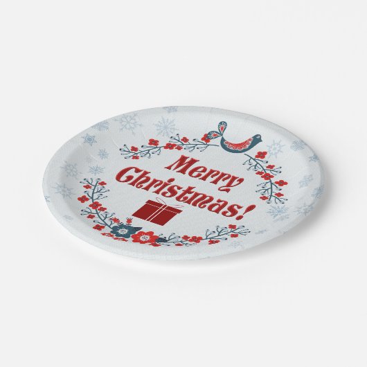 かわいいフォークアートメリークリスマスリース ペーパープレート (アングル)