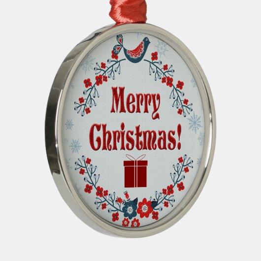 かわいいフォークアートメリークリスマスリース メタルオーナメント (右)