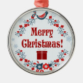 かわいいフォークアートメリークリスマスリース メタルオーナメント (正面)