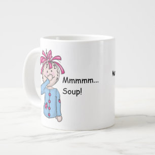 かわいいフォークアートラグドールスープパーソナライズ ジャンボコーヒーマグカップ