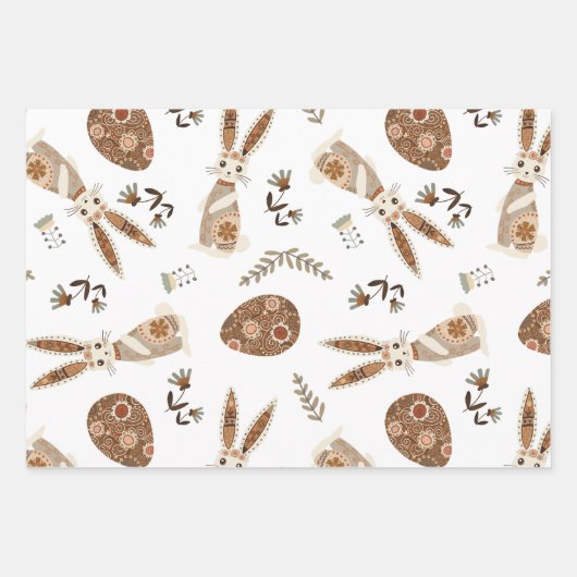かわいいフォークバニー卵イースターかわいらしパターンおもしろい ラッピングペーパーシート (正面3)