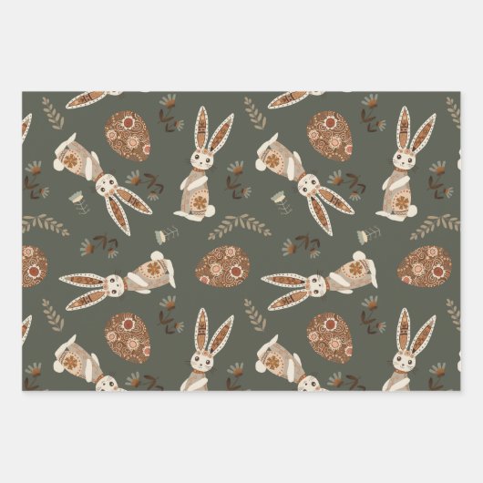 かわいいフォークバニー卵イースターかわいらしパターンおもしろい ラッピングペーパーシート (正面2)