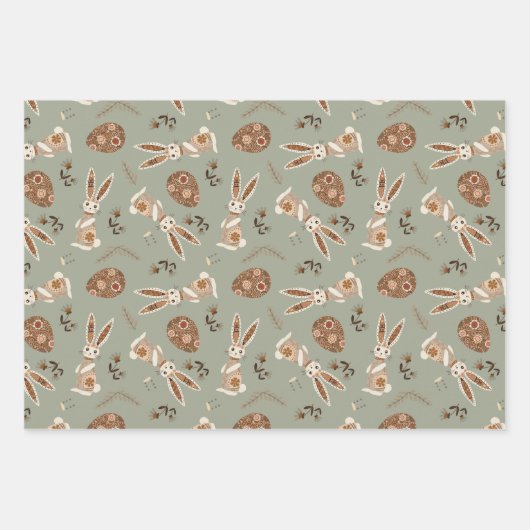 かわいいフォークバニー卵イースターかわいらしパターンおもしろい ラッピングペーパーシート (正面)