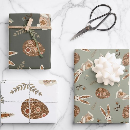 かわいいフォークバニー卵イースターかわいらしパターンおもしろい ラッピングペーパーシート