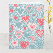 かわいいフォークフローラハートほこりっぽいブルーピンクベビーシャワー カード (黄色い花)