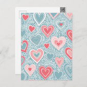 かわいいフォークフローラハートほこりっぽいブルーピンクベビーシャワー ポストカード (正面/裏面)