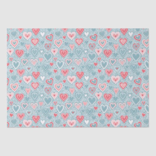 かわいいフォークフローラハートほこりっぽいブルーピンクベビーシャワー 薄葉紙 (正面)