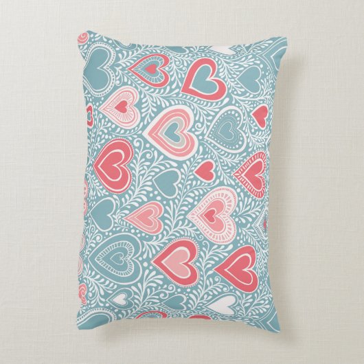 かわいいフォークフローラハートほこりっぽいブルー赤面ピンクガール アクセントクッション (裏面(縦))