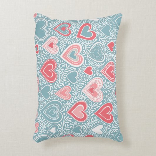 かわいいフォークフローラハートほこりっぽいブルー赤面ピンクガール アクセントクッション (正面(垂直))