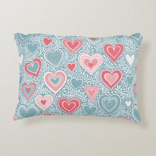 かわいいフォークフローラハートほこりっぽいブルー赤面ピンクガール アクセントクッション (裏面)
