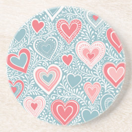 かわいいフォークフローラハートほこりっぽいブルー赤面ピンクガール コースター