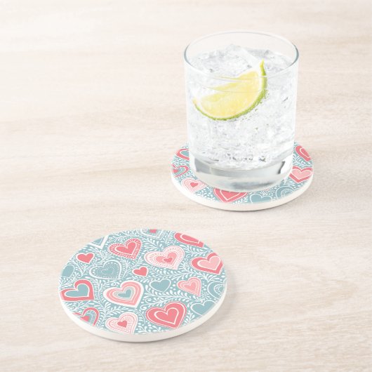 かわいいフォークフローラハートほこりっぽいブルー赤面ピンクガール コースター (側面)