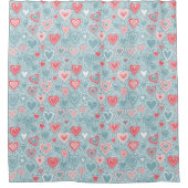 かわいいフォークフローラハートほこりっぽいブルー赤面ピンクガール シャワーカーテン (正面)