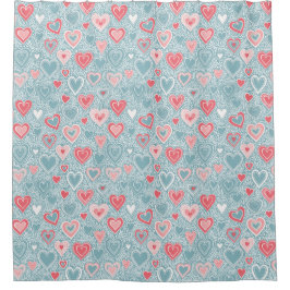 かわいいフォークフローラハートほこりっぽいブルー赤面ピンクガール シャワーカーテン