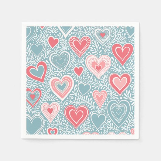 かわいいフォークフローラハートほこりっぽいブルー赤面ピンクガール スタンダードカクテルナプキン (正面)