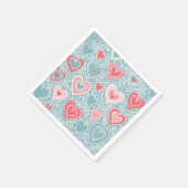かわいいフォークフローラハートほこりっぽいブルー赤面ピンクガール スタンダードカクテルナプキン (角)