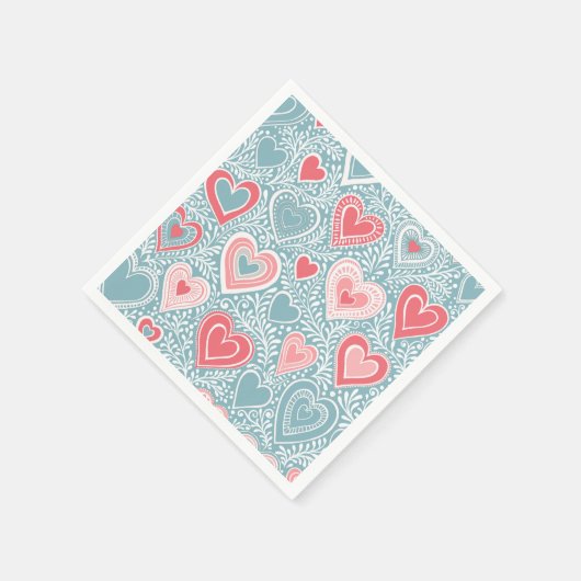 かわいいフォークフローラハートほこりっぽいブルー赤面ピンクガール スタンダードカクテルナプキン (角)