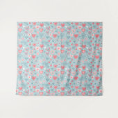 かわいいフォークフローラハートほこりっぽいブルー赤面ピンクガール タペストリー (正面(横))