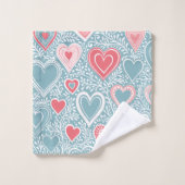 かわいいフォークフローラハートほこりっぽいブルー赤面ピンクガール バスタオルセット (ウォッシュタオル)